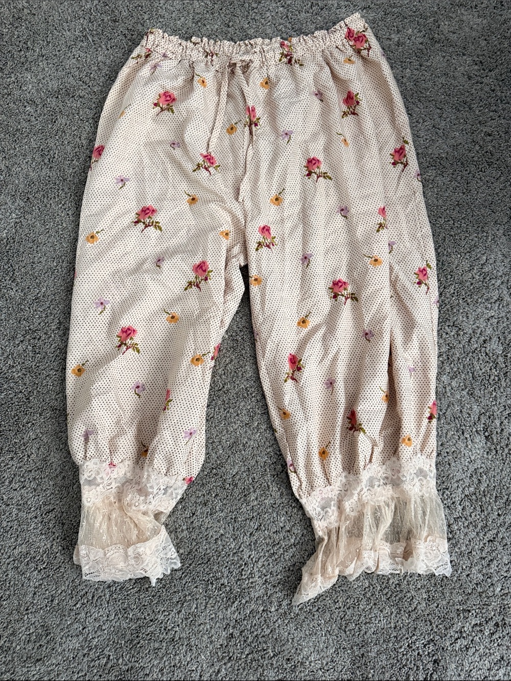 Women’s Floral Cream Pajama Pants with Lace Trim